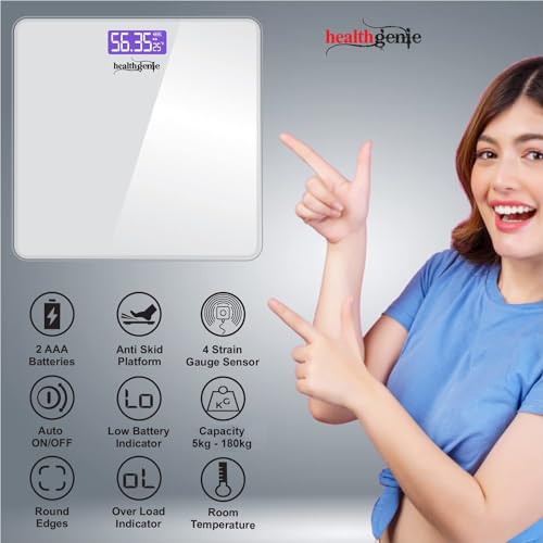 Image of Healthgenie Weight Machine for Body Weight With 3 Yrs Warranty & Thick Tempered Glass LCD Display Digital Weighing Machine (Silver) HD-221