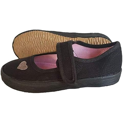 Girls School Pumps Butterfly Heart Touch Fastening Ballet Flats Dance Plimsolls Black PE Trainers Cover