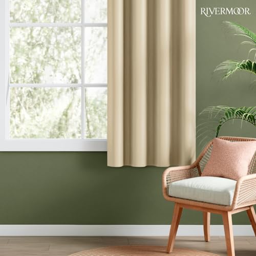 Image of Rivermoor 5 Feet Blackout Curtains Set of 1 | Solid Window Curtain for Living Room & Bedroom | Beige | 80% Room Darkening | 250 GSM | Acrylic Eyelet | 114 x 152 cm