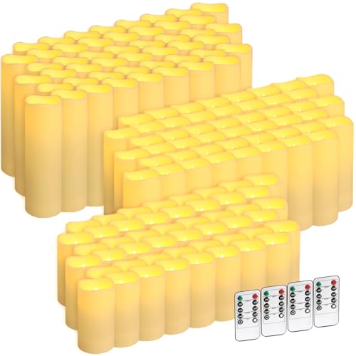 Image of 144-Pack LED Flameless Flickering Candles with Remote Control and 2 /4 /6 /8 H Timer Led Pillar Candles of Wedding, Table, Halloween,Christmas Decorations and Special Occasions (Three Sizes)