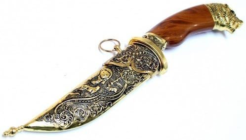 Shelter 5967 Dagger with Sheath Gold Color and Wolf Design, 11"