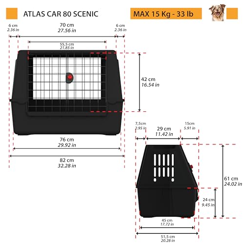Ferplast Hundebox Auto, Atlas CAR Scenic 80 SE, extra Belüftung, Ablagefach, Doppelte Schiebeöffnung mit Sicherheitshaken L 82 x W 51 x H 61 cm – Max 20 kg
