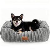 Nobleza - Cama para Perros con Funda Extraíble Lavable, Cama Nido de Franela Jacquard Suave y Relleno de Espuma de Alta Densidad, Base Antideslizante Oxford, M (65x55 cm) para Perros, Gris
