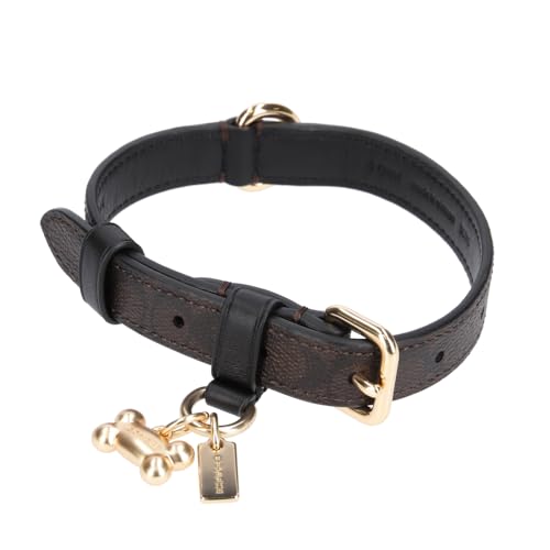COACH コーチ 黒 レザー 犬 首輪 COACH】BOX入り＊小型犬用 モノグラム柄 骨のチャーム付き首輪 (Coach
