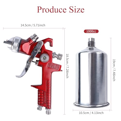 Penfeinx PAINT GUN 5 NOZZLE RED Hvlp Spray Paint Gun, Automotive Gravity Feed Paint Gun Kit thumb #7
