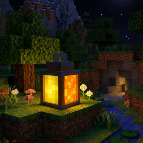 Image of Pixel Style Block Miner Lantern & Night Lamp - Retro 8-Bit Gaming Room Decor | Hanging Light Prop for Desk & Bedroom | Safe for Kids (Tealight Version)