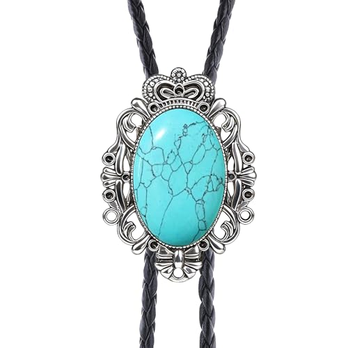 Image of Jeilwiy Bolo Tie for Men Real Stone Westwern Cowboy Ties Silver Bolos Women Leather Necktie Gift for Birthday Christmas