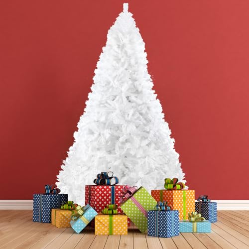BDL 8FT White Christmas Tree Premium Hinged Artificial Pine Tree