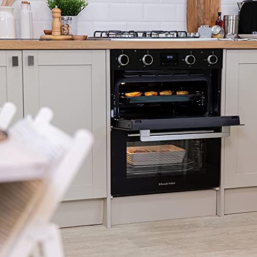 Russell Hobbs 72cm High, 60cm Wide, Black, 92L, Built Under, Electric Fan Double Oven, RH72DEO1001B - Free 2 Year Guarantee