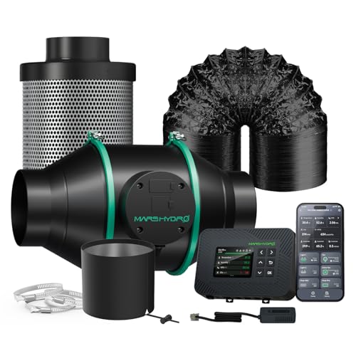 MARS Hydro 4" Smart Air Filtration Kit, Inline Duct Fan with iControl Temperature & Humidity Controller, App Remote Control, Carbon Filter Combo +25Ft Ducting, Grow Tent Hydroponics Ventilation System