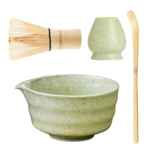 XPJBKC Matcha Set, Keramik Matcha Schale mit Ausgießer, 4 Stück Macha Tea Set aus Matcha Besen, Matcha Löffel, Matcha Bo...