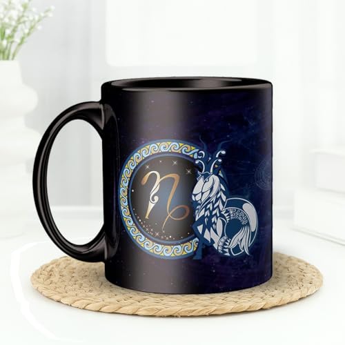 Image of Capricorn Zodiac Coffee Mug - Black Ceramic Astrology Horoscope Tea Cup with Inspirational Quotes - Birthday Gift for Capricorn Sign Friends, Family & Astrology Lovers