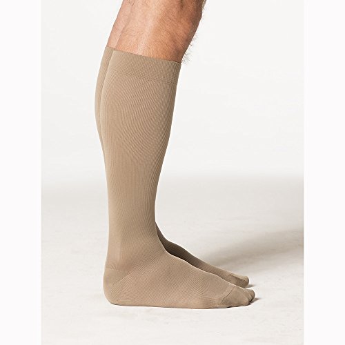 Image of Sigvaris Midtown Microfiber 823CLLM32-S 30-40 mmHg Midtown Microfiber Mens Closed Toe Knee Highs with Silcone Beaded Grip-Top44; Tan-Khaki44; Large-Long