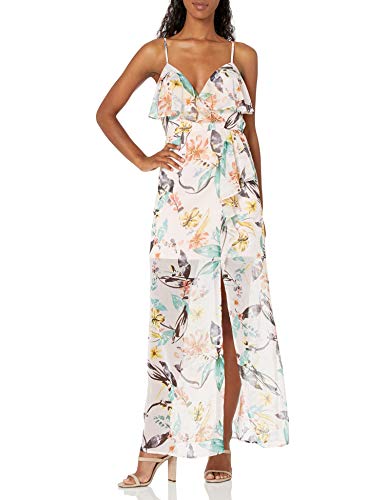BCBGeneration Women's CKTL Ruffle FT Surplice Maxi Dress, Multi, SM (US 4-6)