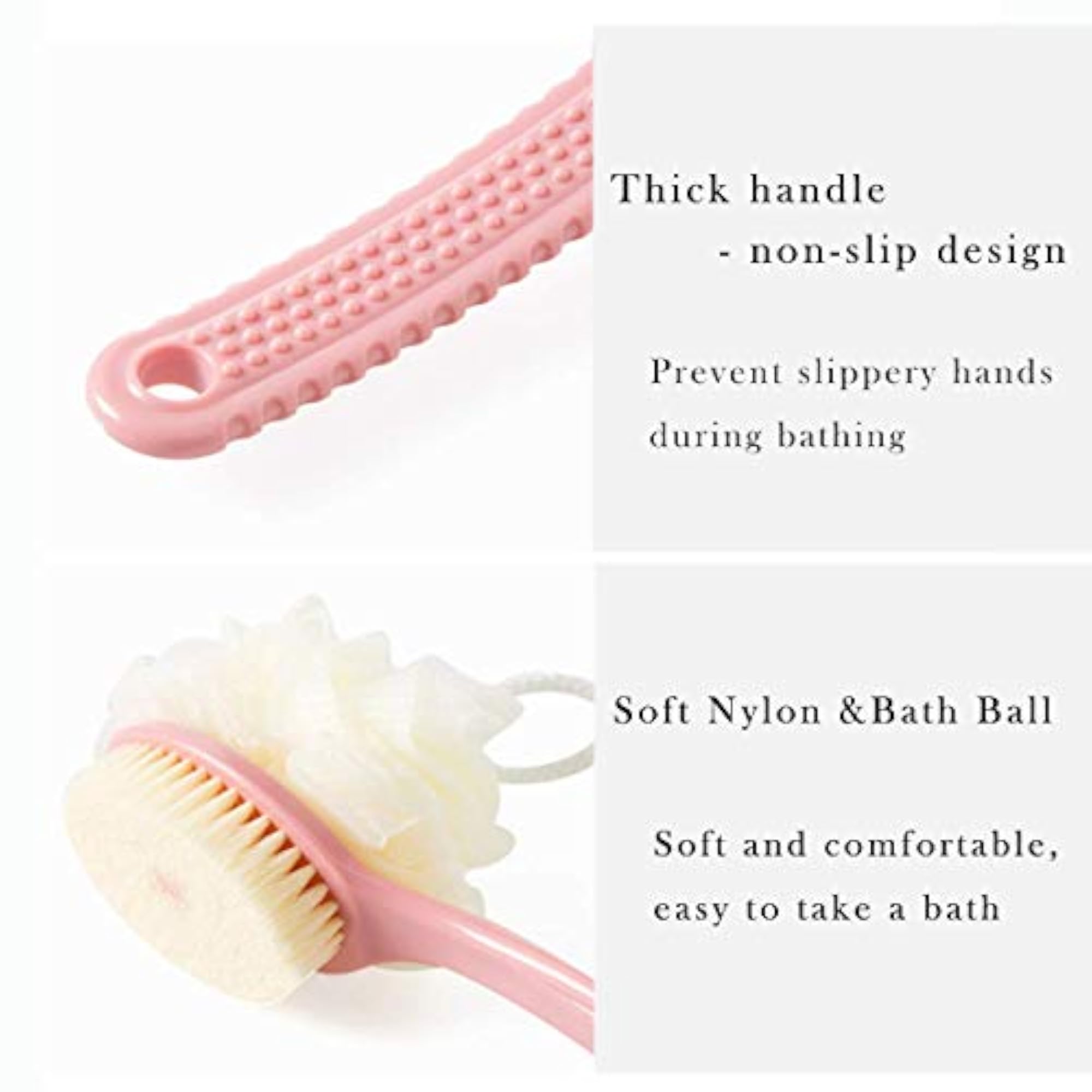 2 in 1 Shower Sponge with Handle, Exfoliating Brush Set of 2