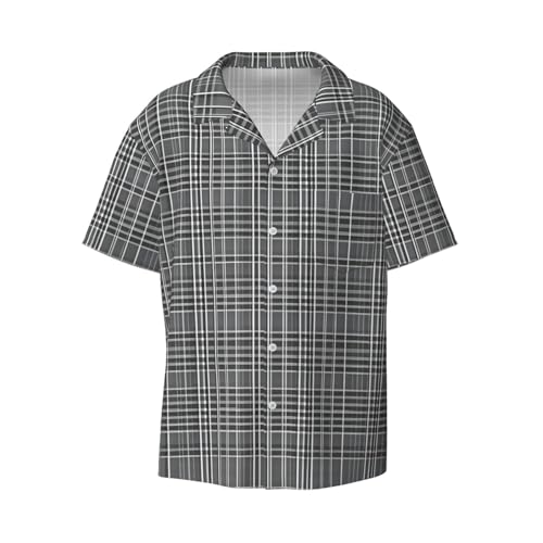 Chemise boutonnée à manches courtes homme classique carreaux gris poche