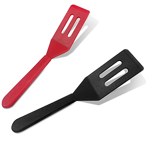 DLAND Mini Silicone Spatula 2-Pack - Nonstick, Heat-Resistant Flexible Cookie Spatula for Baking, Flipping Eggs, Small Pans, Dishwasher Safe (Red & Black)