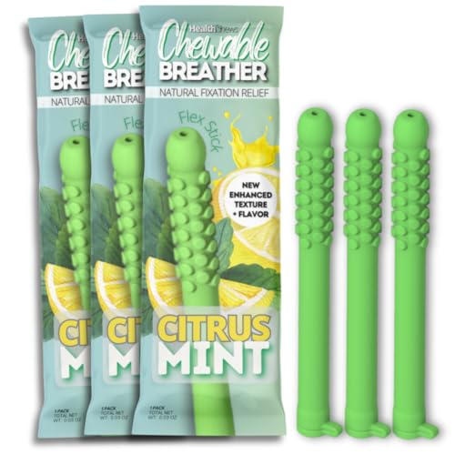 Smokeless Inhaler 3 Pack, Flex Chewable-Breather, Aromatherapy Breathing Tool with Refill Cores, Portable Fresh Air Diffuser for Habit Replacement, Wellness Quit Smoking (Citrus Mint - 3 Pack)