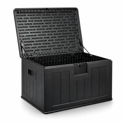 Baúl exterior almacenaje de resina impermeable multiusos 205L | Arcón de jardín resistente a la intemperie | Almacenamiento de cojines, herramientas o juguetes | Cofre organizador con tapa y asas