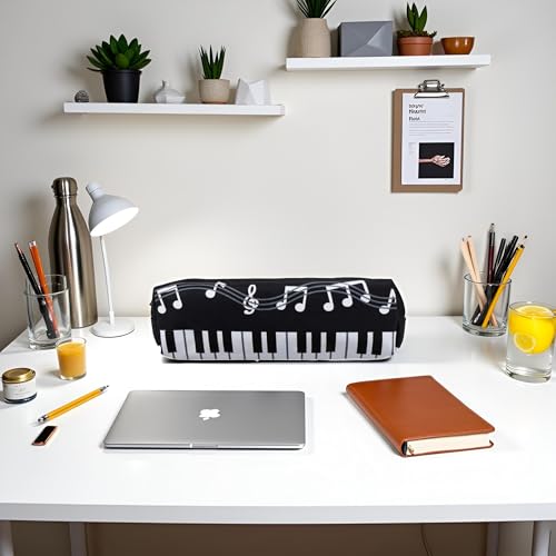 Image of 1pc White Black Oxford Cloth Pencil Case,Square Single Music Notes Piano Keyboard Pencil Case Large Capacity Pen Bags Pencil Holders and Office Supplies,Organization and Storage