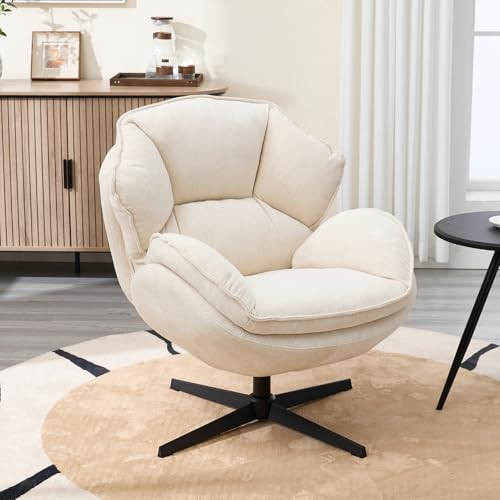 chairus Fauteuil Salon en Chenille Chaise Pivotante à 360 °de Bureau avec Accoudoirs Chaise de Chambre avec Double Dossier, Blanc