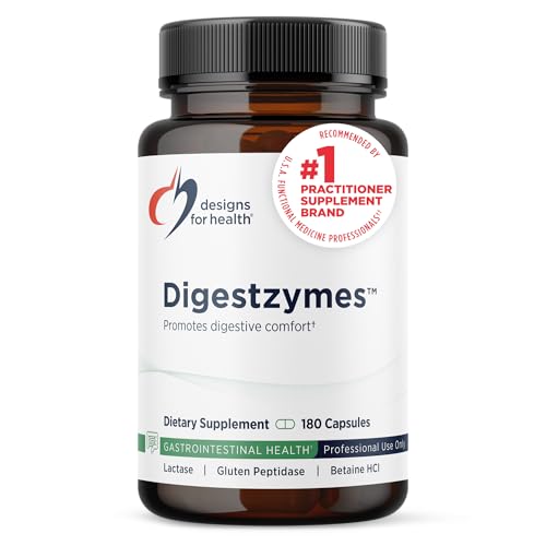 Designs for Health Digestzymes - Digestive Enzymes + Betaine Hydrochloride for Gas & Bloating Relief - Pepsin Ox Bile Lactase Enzyme & Lipase Enzymes for Digestion (180 Capsules)