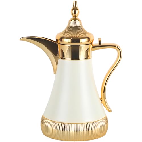 Generic Insulated Coffee Carafe,24 oz,Luxury Coffee Pot,Arabian Style Vacuum Thermal Carafe Insulated Flask for Coffee Hot Cold Drink Tea,Moving and Housewarming Gift,White-Gold, MNC-0700-WG