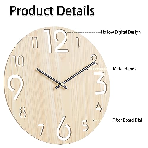 Vihimi CLOCK-414 12 Inch Wooden Wall Clock,Maple Wood Grain Clock,Large Numbers Easy To Read,Non-Ticking Silent Quartz Decorative Clock thumb #3
