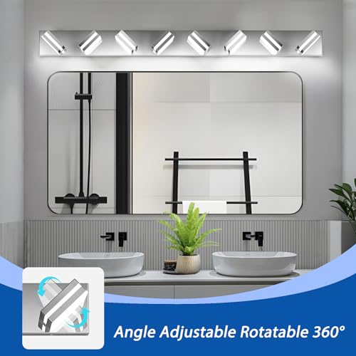 Image of IZORRO LED Modern Bathroom Lights Fixtures(8-Light,Dimmable,360Rotate),Chrome Acrylic Wall Lighting,Vanity Lights for Bathroom Over Mirror - 6000k 48In (No Assembly Required)