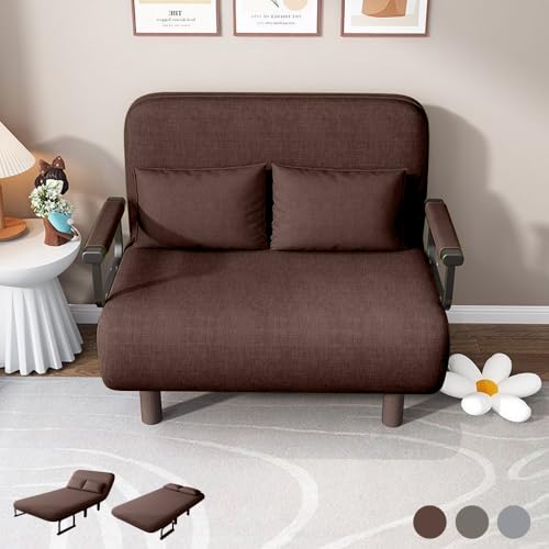 JOYBEST ソファーベッド 折りたたみベッド 2人掛け 3WAY コンパクト ソファ ひじ掛け 5段階調節可能 2個クッション付き 簡易ベッド 一人暮らし 脚付き 北欧 おしゃれ 完成品 ブラウン ベッドサイズ:120*190cm