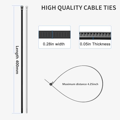 Armpow 16 Inch Recoverable Reusable Zip Ties, 100PCS Black Zip Ties, Outdoor 120 lb. Small Cable Ties, Small Releasable Plastic Ties, Removable Wire Ties for Wire Management Outdoor Patio by Armpow - Image 2