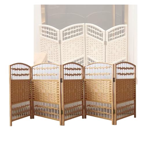 4/5/6パネルショート折りたたみ仕切り、織り遮光木製プライバシーパーティション、ポータブル折りたたみスクリーン、自宅や学校、オフィス用(120x40cm-5 panels)