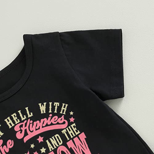 Toddler Baby Girl Clothes Short Sleeve Letter Print Top Shirt Bell Bottoms Jeans Pants Summer Outfits 2Pcs Set (Black,2-3T) #TOP7