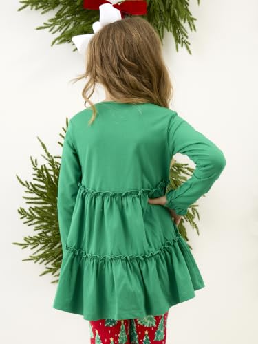 Image of RuffleButts Girls High Low Tunic - Long Sleeve Ruffle Tunic Top | 100% Cotton Fabric, Solid Color, Asymmetric Hem, Flowy Silhouette, Machine Washable, Kid Size