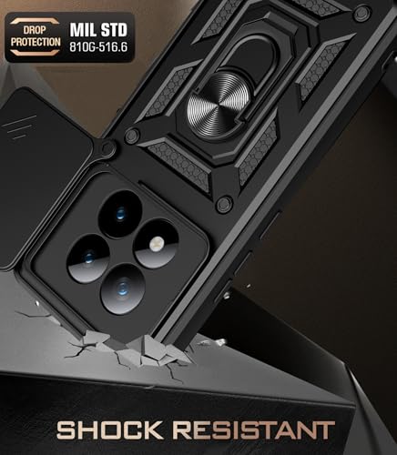 Image of Tough Armor Bumper Back Cover Case for Mi Redmi Note 15 Pro Plus 5G | Sliding Camera Cover, Kickstand & Ring Holder 360 Degree Protection Back Cover for Redmi Note 15 Pro Plus 5G - Black