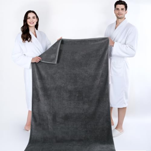 Image of Cotton Paradise 100% Cotton Turkish Towel Set, Soft Absorbent Quick Dry, 2 Piece 35x70 Bath Sheet Set, Dark Gray