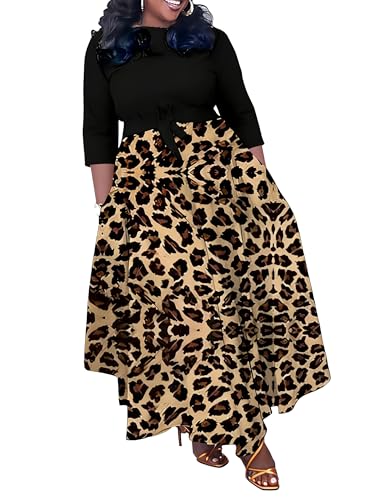 Image of Hostoyo Women Plus Size Formal A Line Maxi Dress Self Tie Waist with Pockets Elegant Round Neck Swing Long Dresses