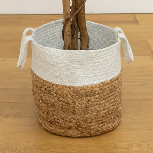 Image of Nearly Natural 6ft. Triple Trunk Ficus Artificial Tree with Natural Trunks in Handmade Natural Jute and Cotton Basket Planter