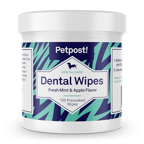 Petpost | Dental Wipes for Dogs - Bad Breath and Tooth Buildup Remover - Presoaked Pads in Natural Tooth Cleaning Solution 100 ct.