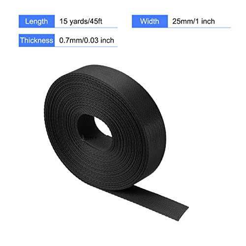 Image of MECCANIXITY Flat Nylon Webbing Strap 1 Inch 15 Yards Black for Backpack, Cargo Strap, Luggage-rack