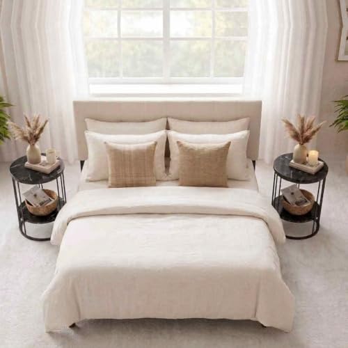Image of Coffee Table /End Table /Center Table /Sofa Side Table /BedsideTable /nightstand for Living Room Bedroom Balcony Table with Marble Design Wooden Top Full Black