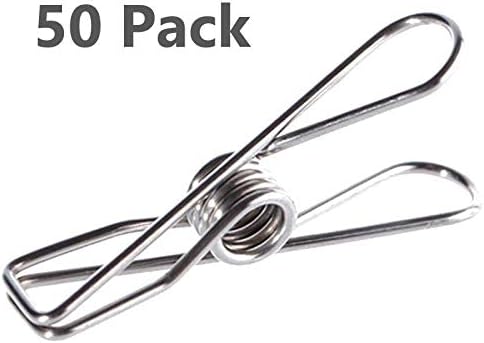 Skroad 50 Pack Clothes Peg, Stainless Steel Clip Pin Set for Clothes Sock Hanger Laundry, Bag Sealing, Desk Organization, Daily Use