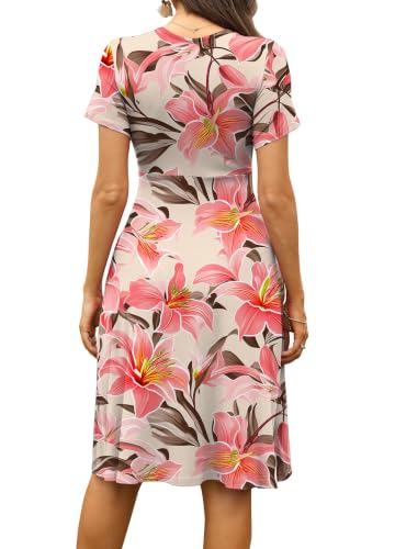 Image of WEACZZY Women's Summer Short Sleeve Casual Dresses V-Neck Floral Party Dress with Pockets
