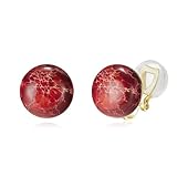 YOQUCOL Red Round Natural Stone Trendy Clip On Stud Earrings for Women Gold Plated Non Pierced Statement Earrings Fashion Jewelry
