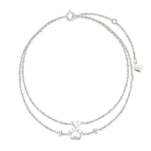 Image of SISGEM Solid 14K Gold Layered Anklet for Women, Real Gold Dog Paw Print Anklet Bracelet Foot Bracelet Fine Jewelry Anniversary Birthday Gifts for Her, Wife, Mom, 8''+2''