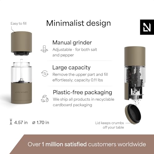 Image of LARS NYSOM Salt and Pepper Grinder Set, Manual Salt and Pepper Mills with Adjustable Ceramic Grinder, Design Spice Shaker Set (Taupe Brown)