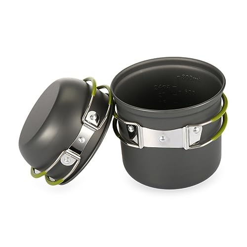 GRIRIW 2pcs Portable Camping Pot Pan Set Lightweight Cookware Handle for Outdoor Cooking Hiking Backpacking