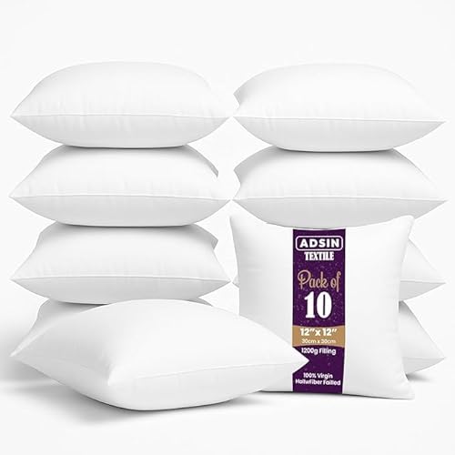 Set of 10-30cm x 30cm Hollowfibre Cushion Luxury New White Pad Inner Stuffer Pillow Polyester Insert Square Hypoallergenic (Pack of 10 | 12" x 12")
