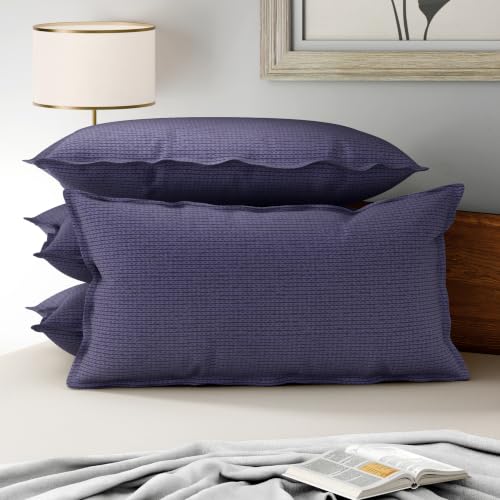 Image of Wakefit 100% Cotton Pillow Cover Set of 4 | 200 TC Soft & Breathable Pillow Cases | King Size 19 x 36 Inch | Skin Friendly, Durable & Gentle Machine Washable | Ross Blue