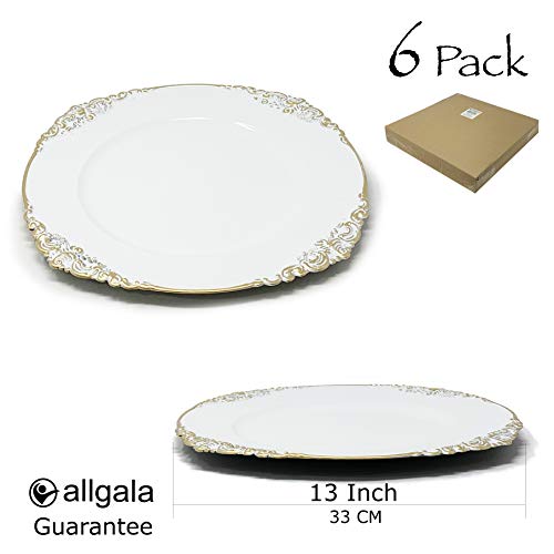 Allgala 13-Inch 6-Pack Heavy Quality Round Charger Plates-Floral White Gold Trim-Hd80341 #TOP1